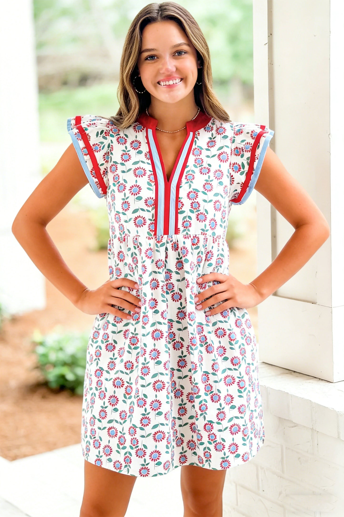 Sunflower Printed Flutter Sleeve Mini Dress
