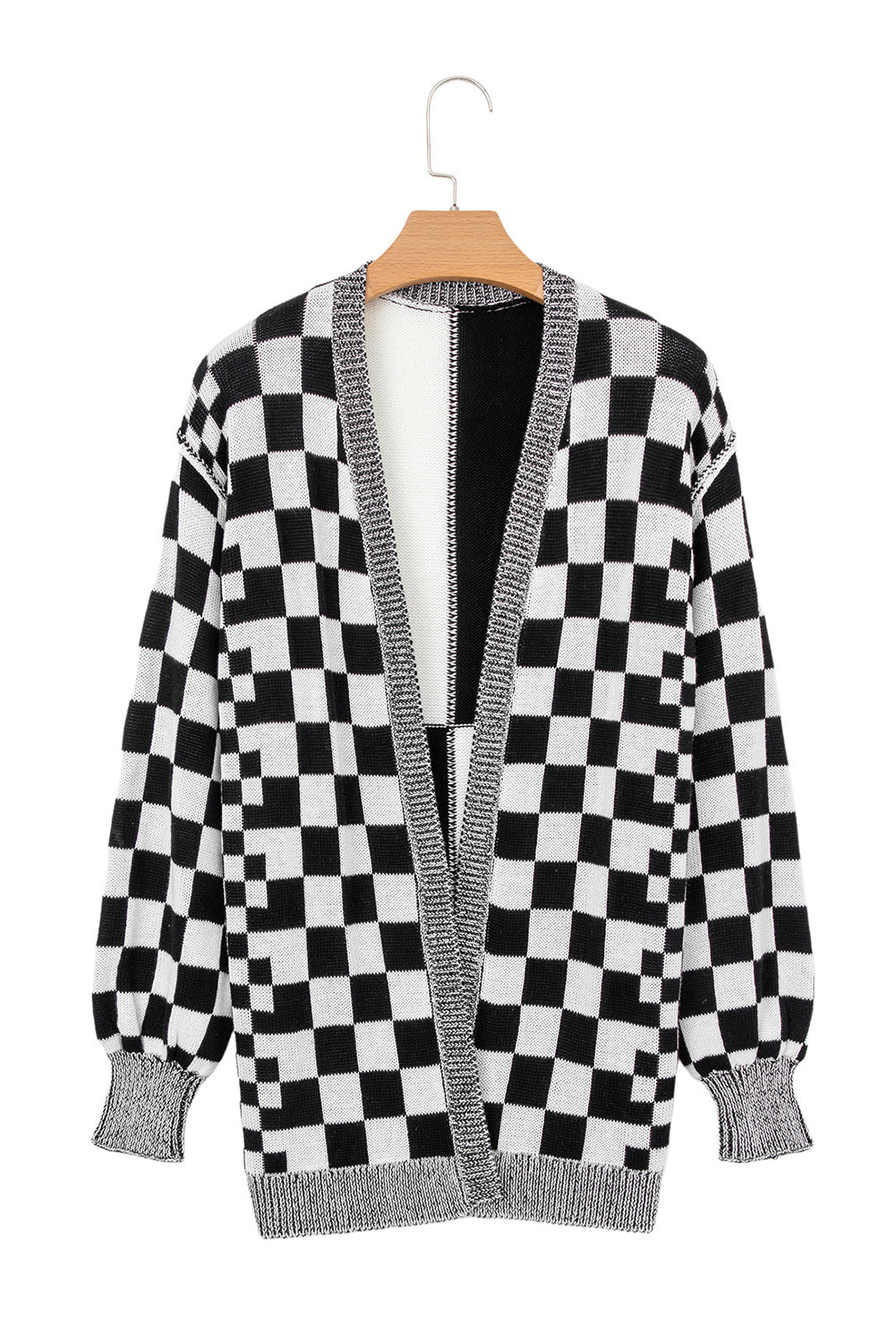 Checkered Open Front Cardigan