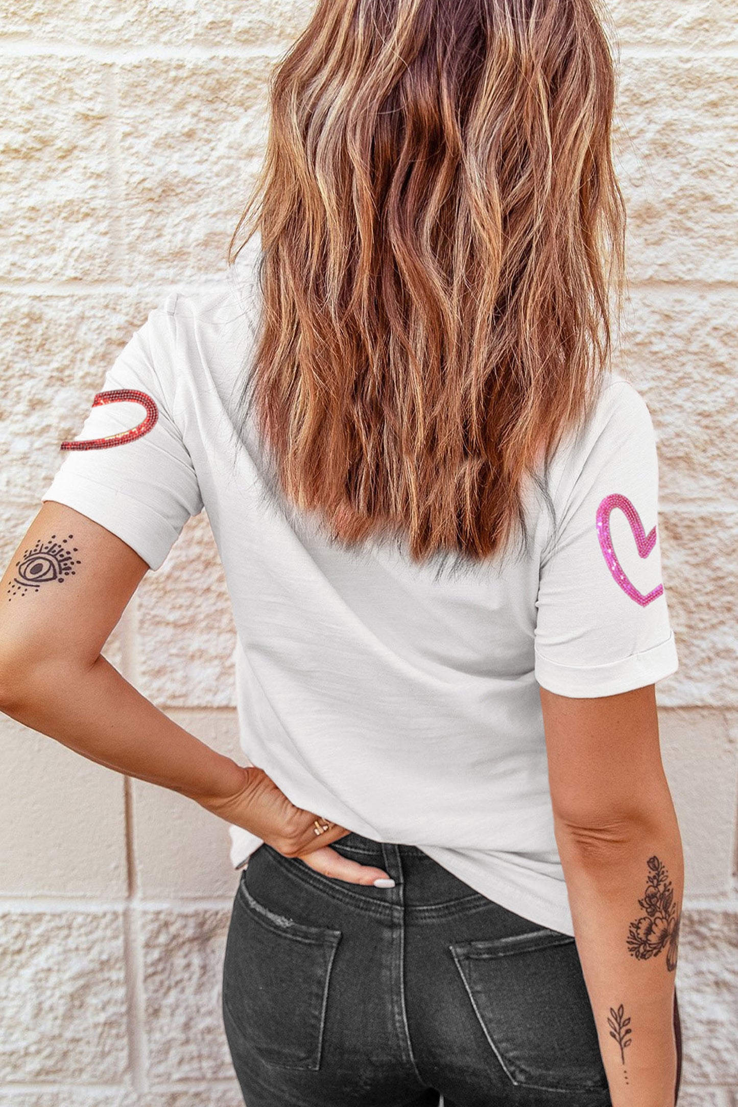 White Sequin Heart Tee
