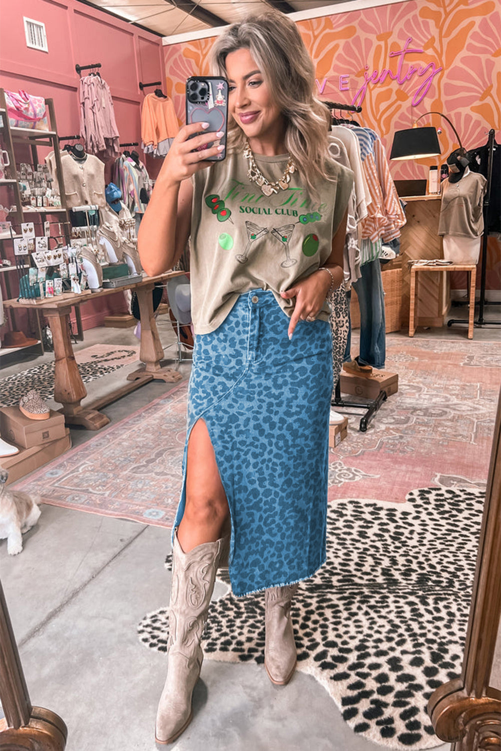 Leopard Denim Skirt