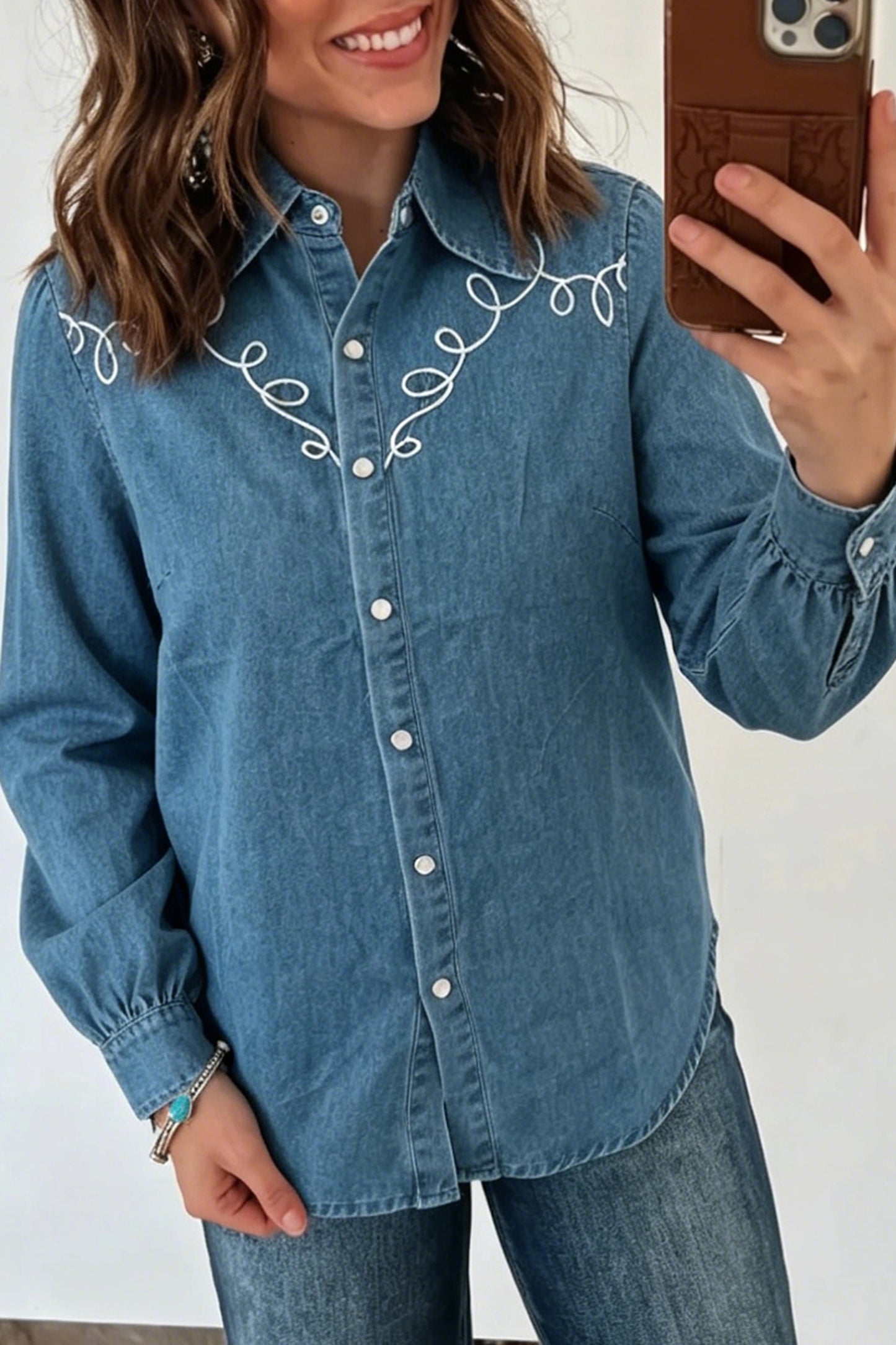 Denim Western Embroidered Shirt