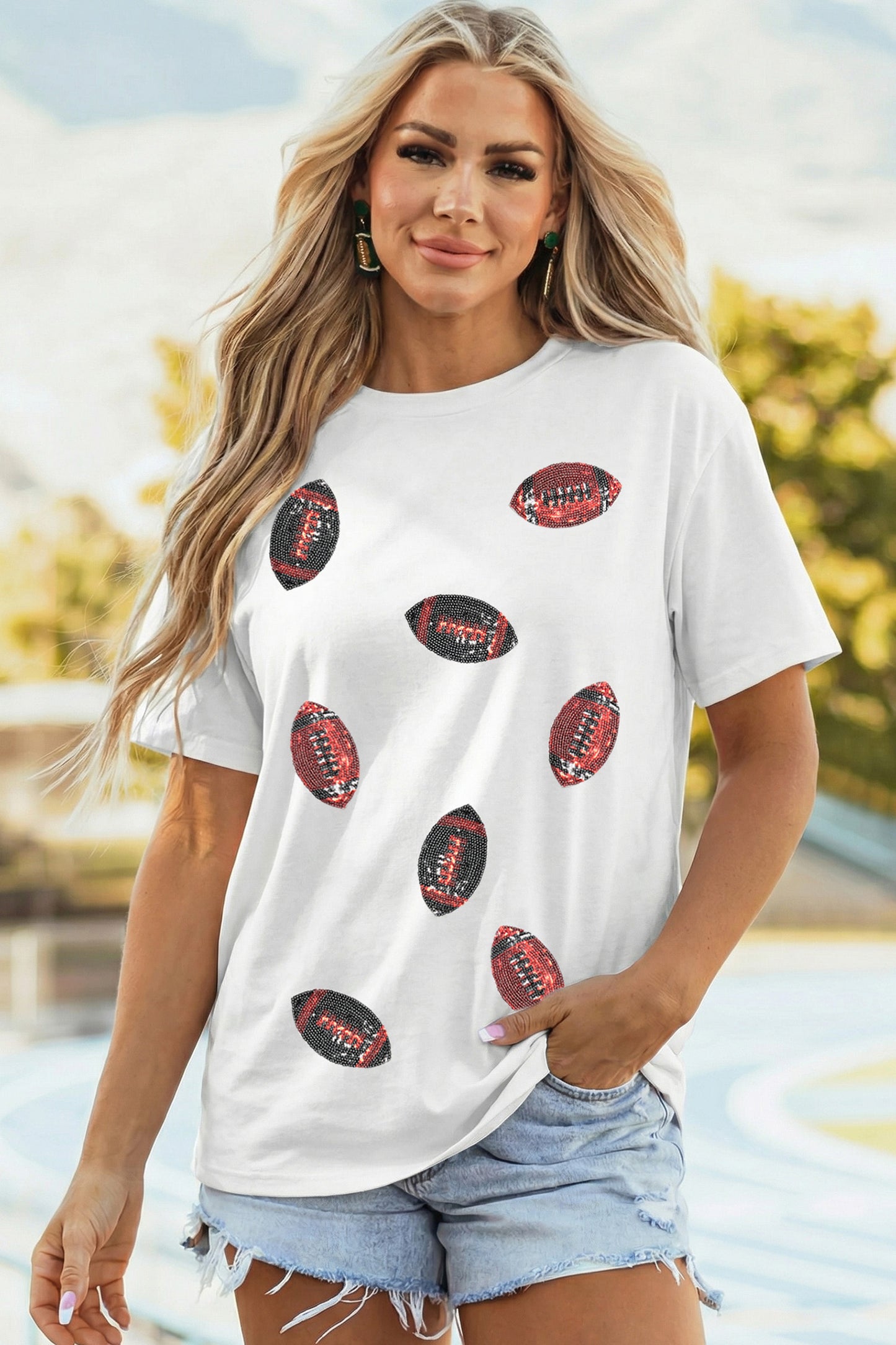 Red and Black Sequin Football Tee