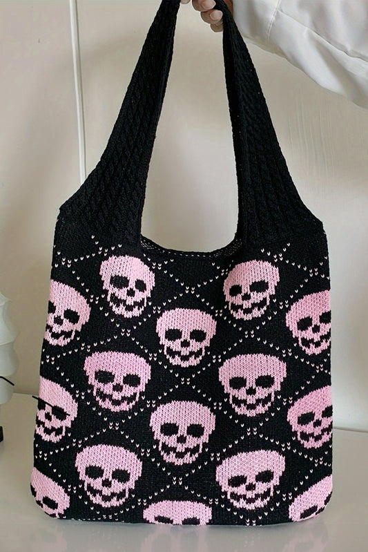 Black Skull Knit Tote Bag