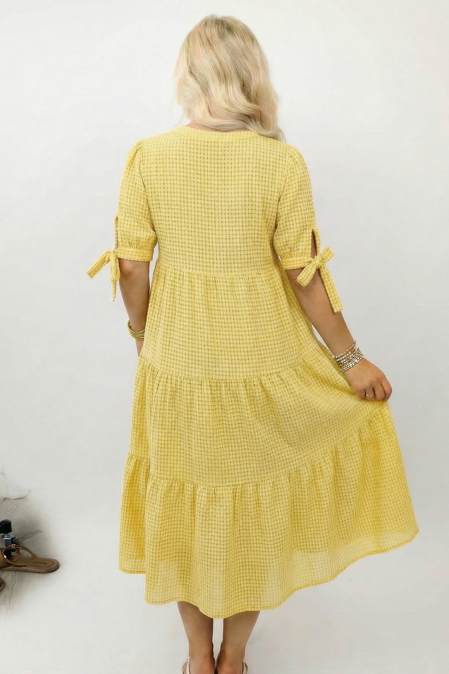 Lattice Textured Tiered Midi Dress