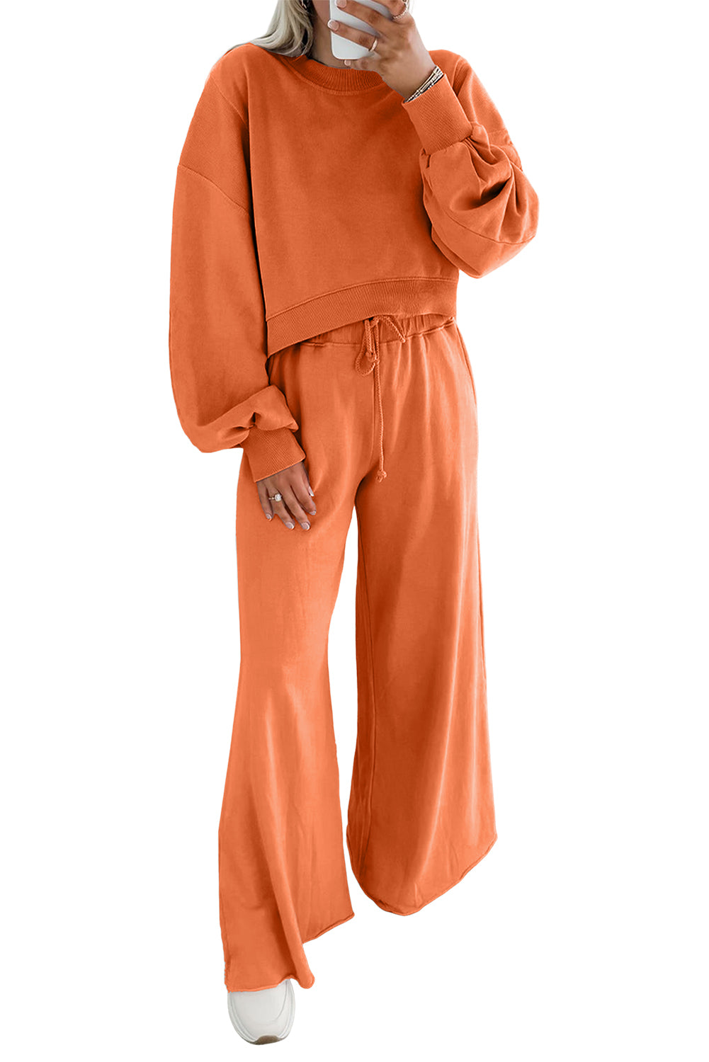 Crop Pullover Drawstring Wide Leg Pants Set