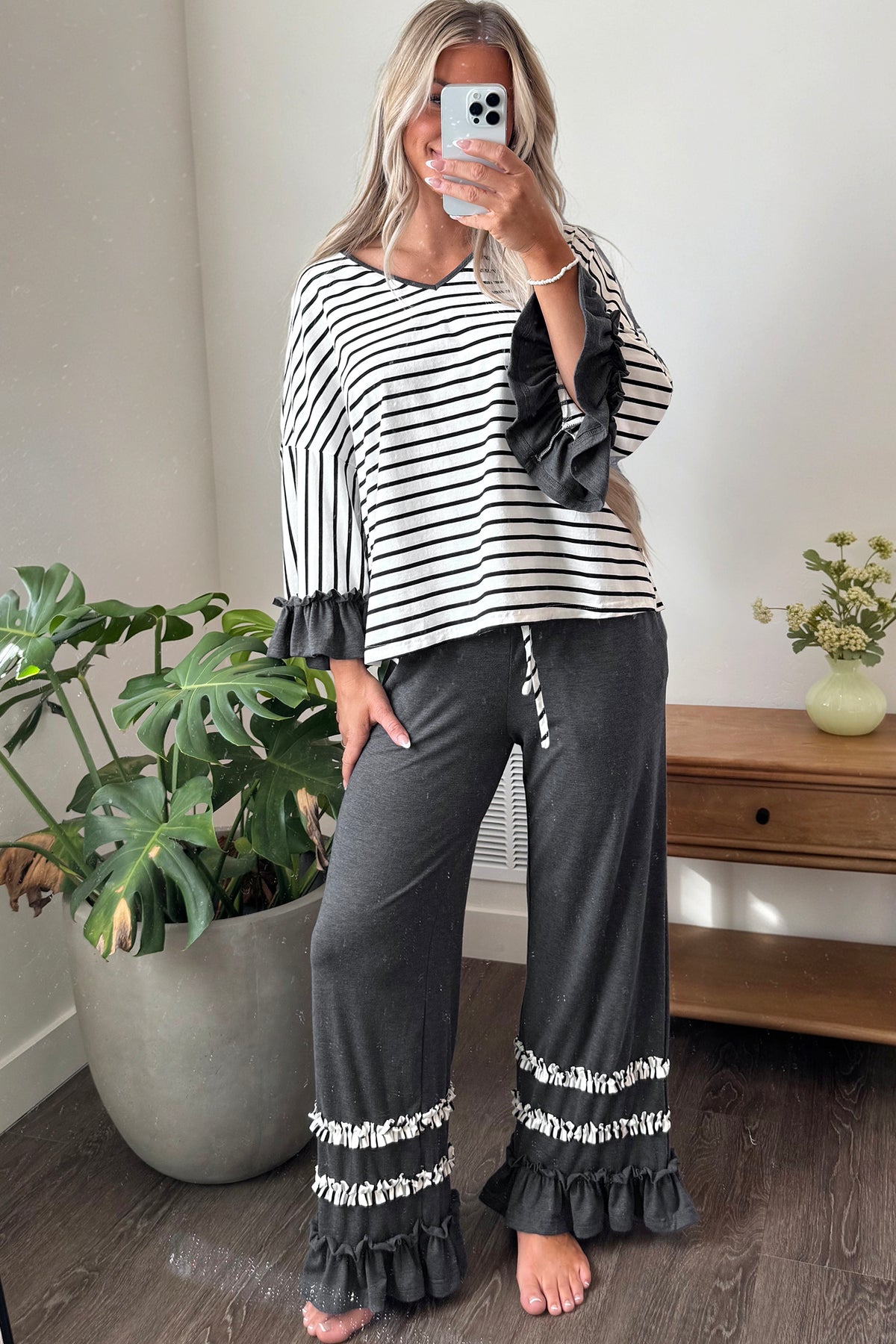 Ruffle Trim Top and Pants Set
