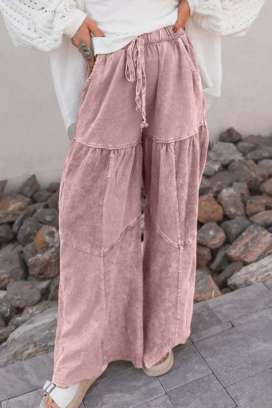 Mineral Wash Tiered Wide Leg Pants