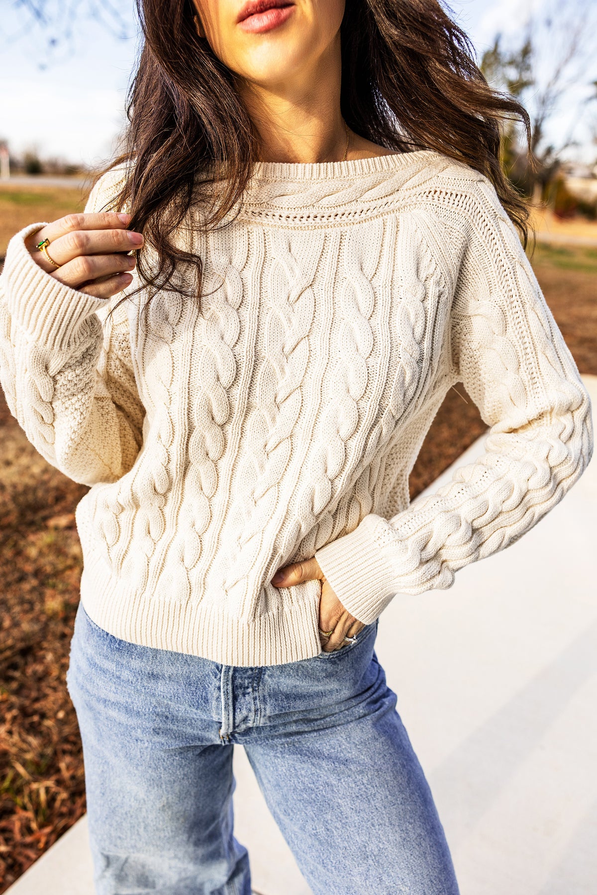 Beige Cable Knit Sweater