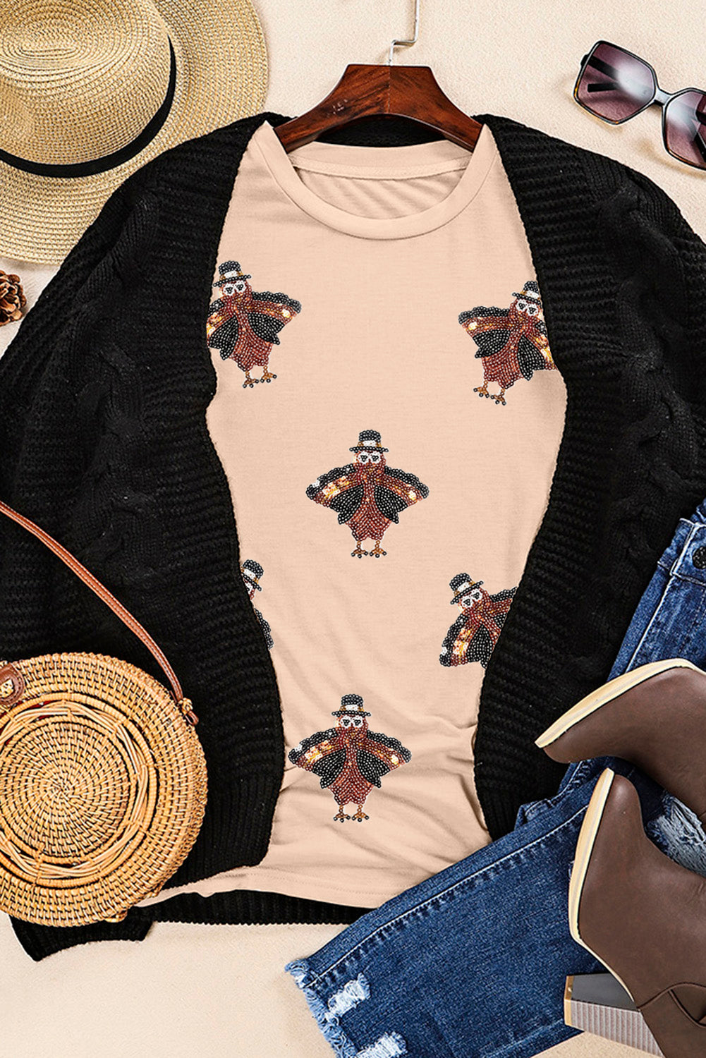 Sequin Turkeys Thanksgiving Tee