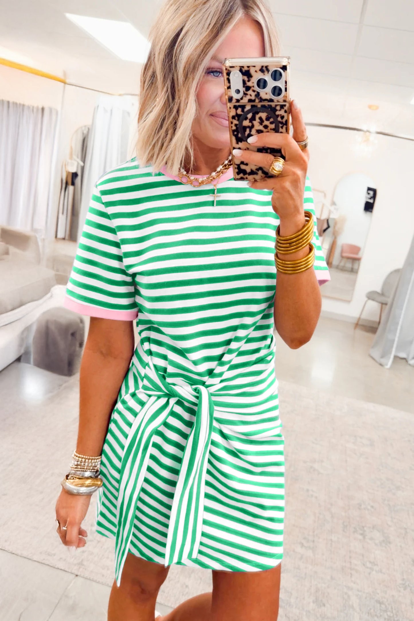 Stripe Tie Waist T Shirt Dress