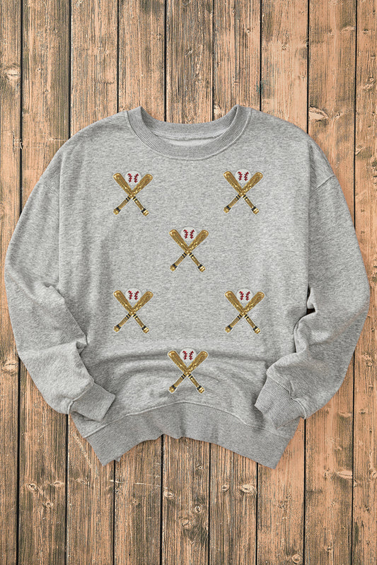 Gray Sequin Baseball Bat Sweatshirt