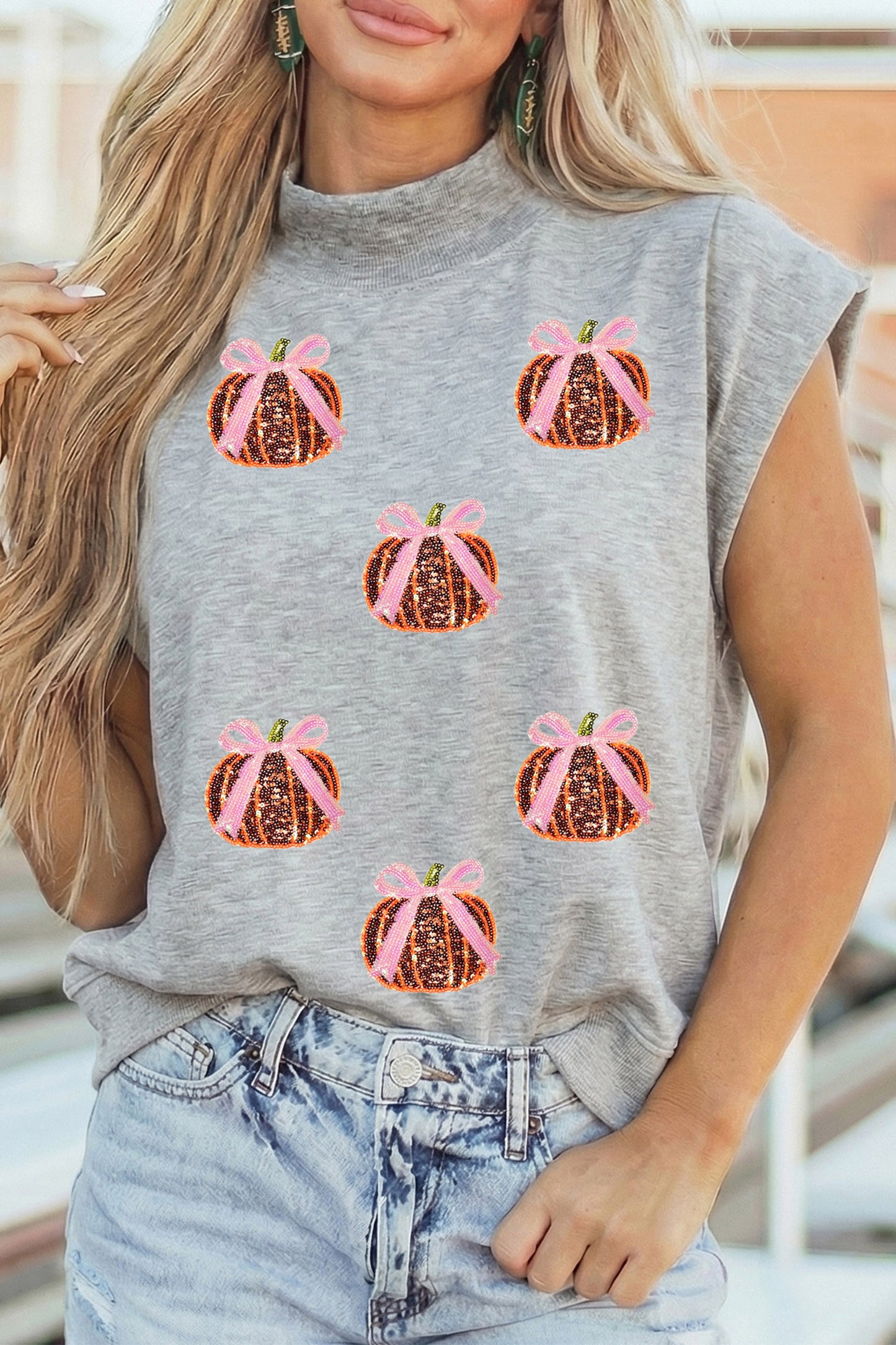 Grey Sequin Pumpkin Top