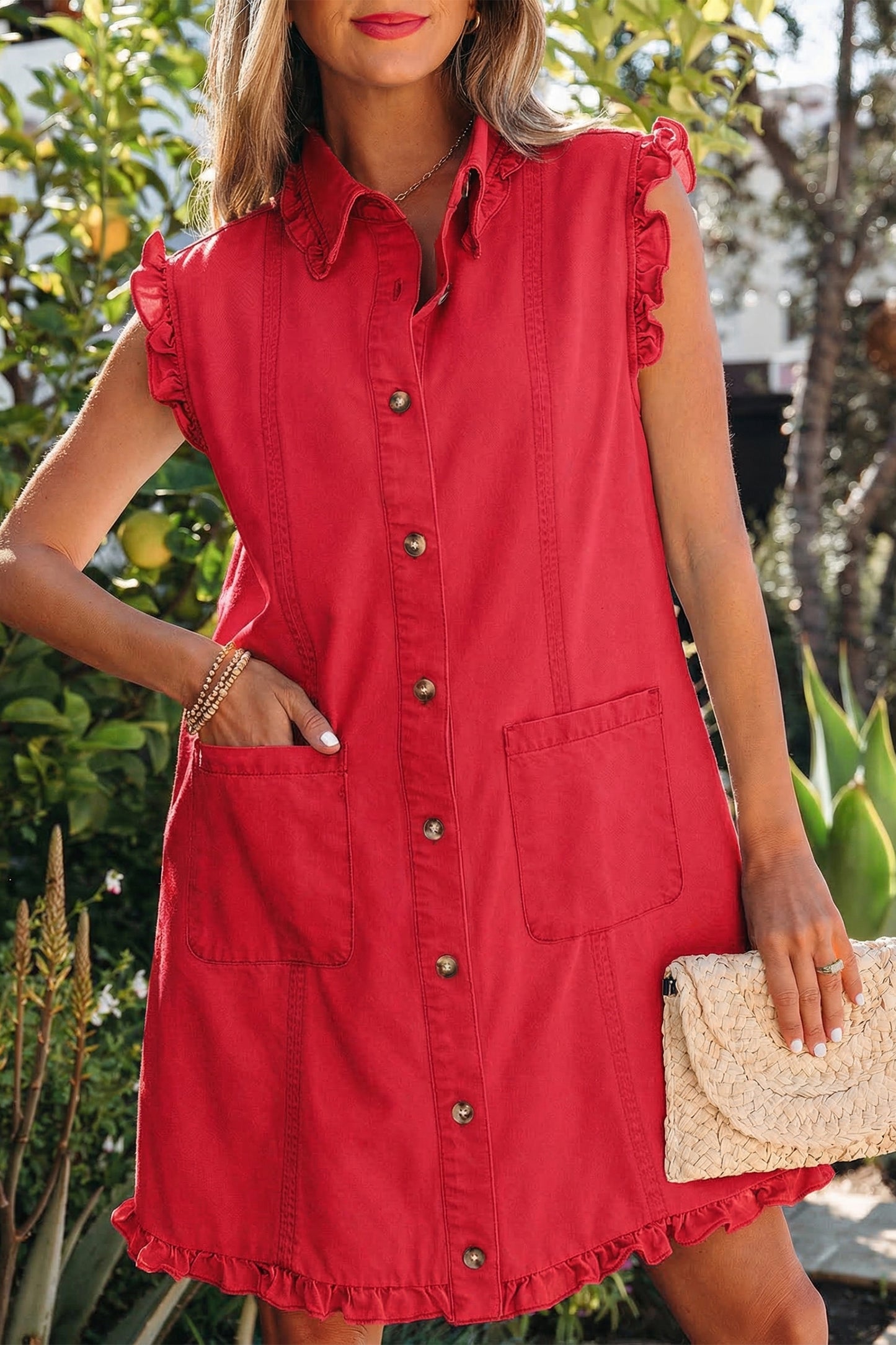 Ruffled Edge Denim Dress