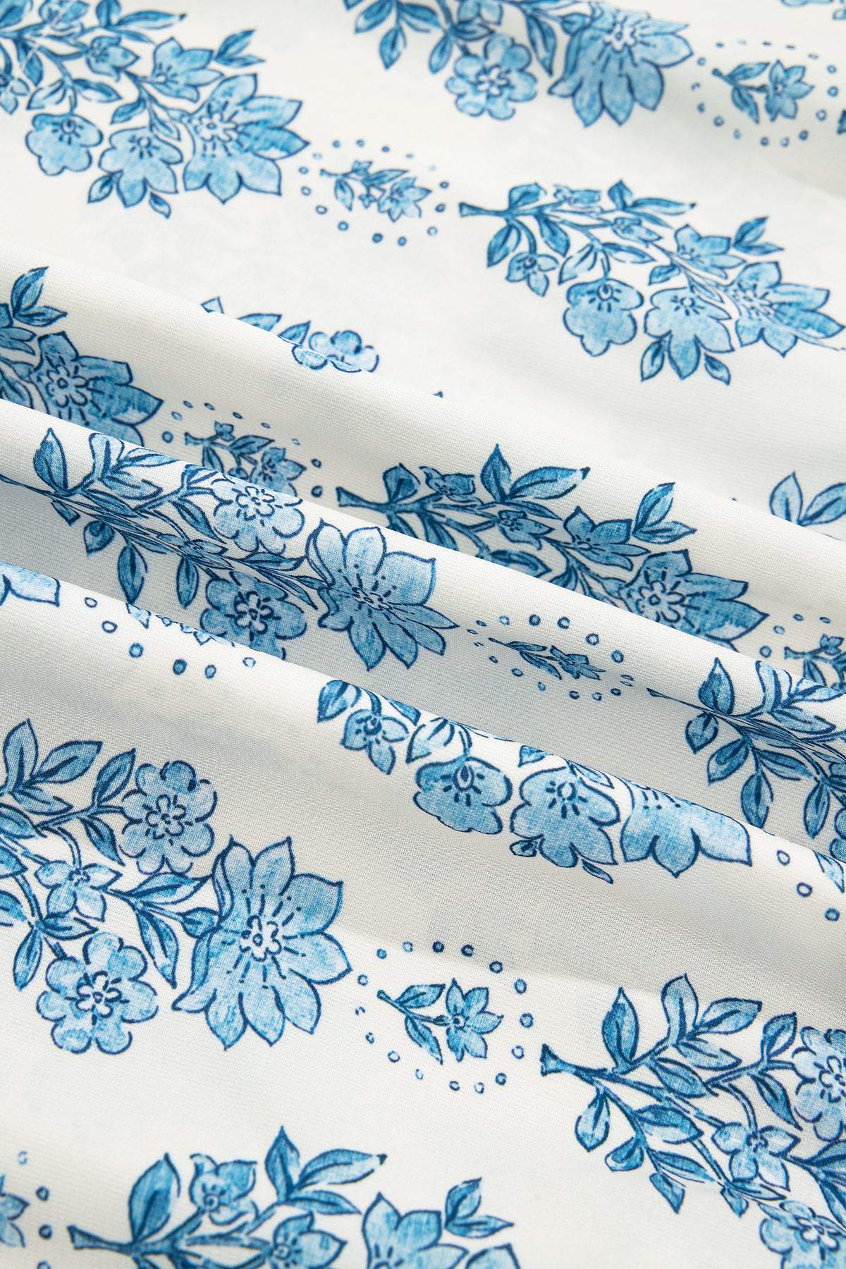Blue Floral Leg Pants with Lace Detail