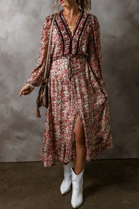 Brown Floral Midi Dress
