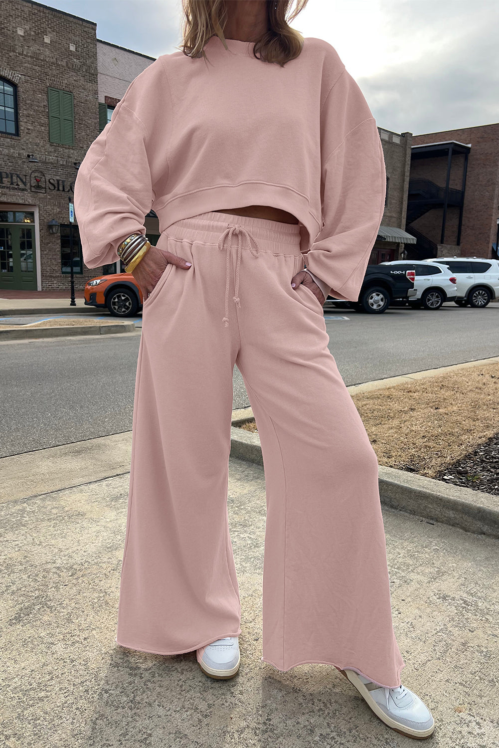 Crop Pullover and Wide Leg Pants Set