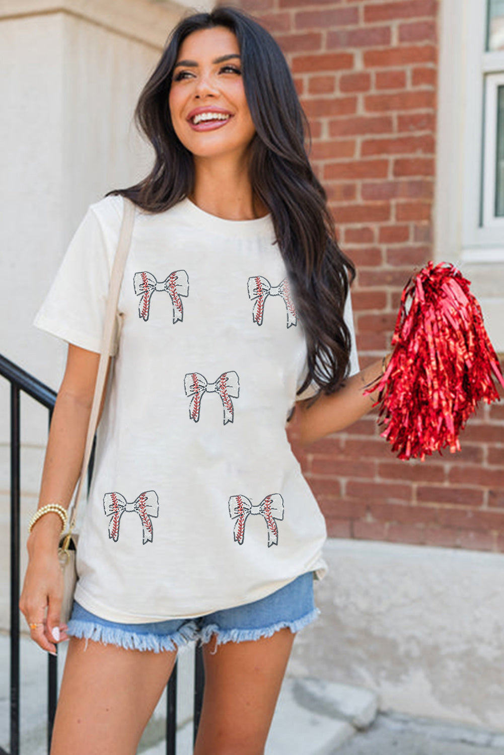White Game Day Bow T Shirt