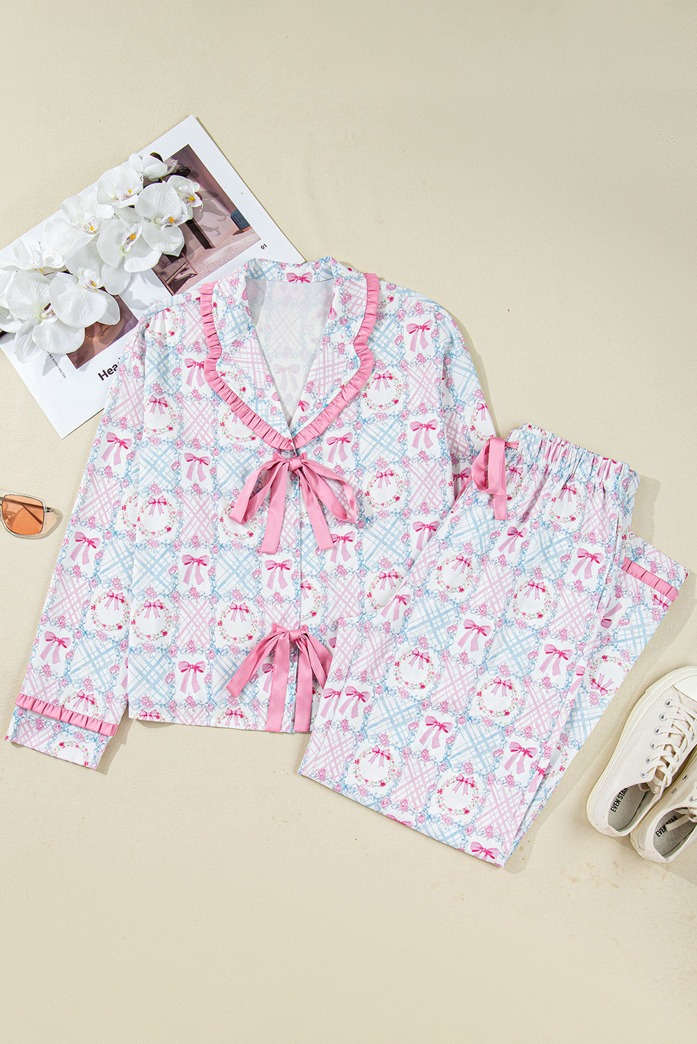 Pink Bow Wreath Christmas Pajamas