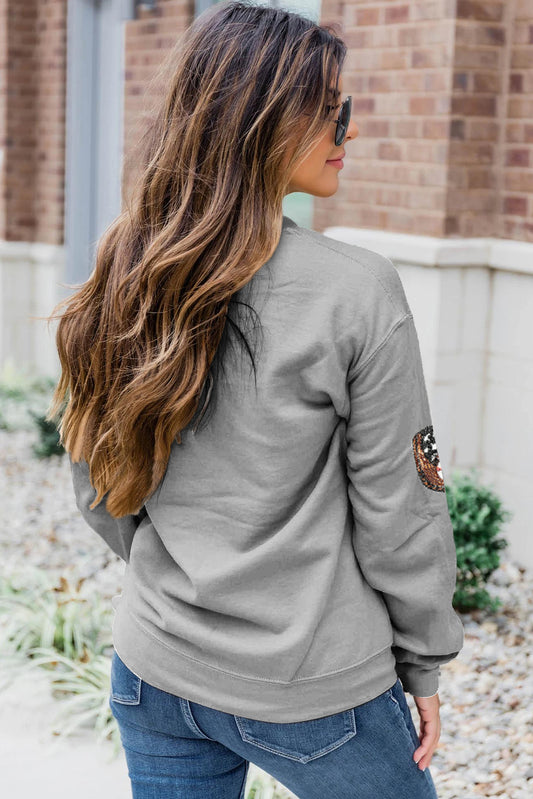 Gray Sequin Baseball Gloves Sweatshirt