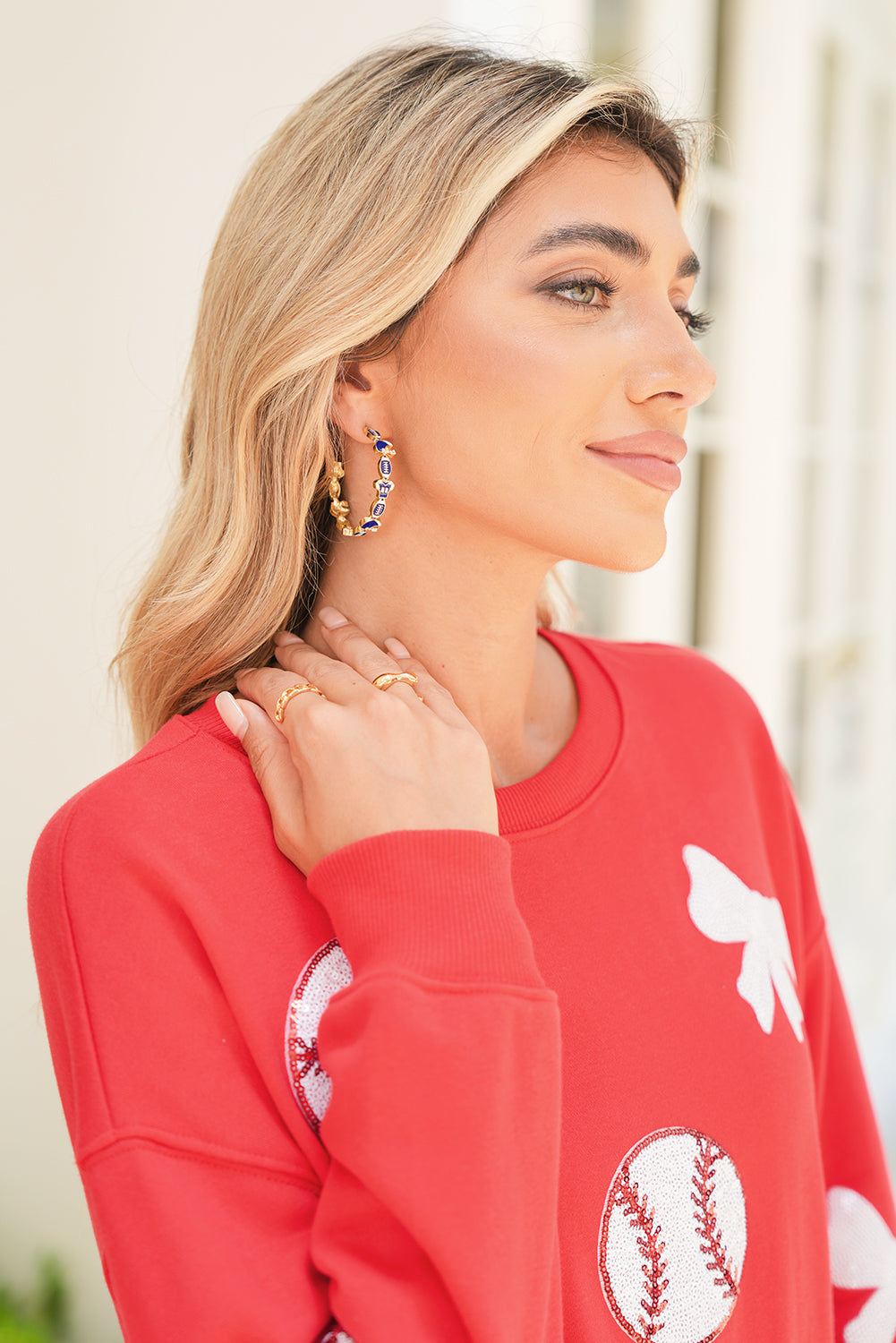 Blue Football Game Day Hoop Earrings