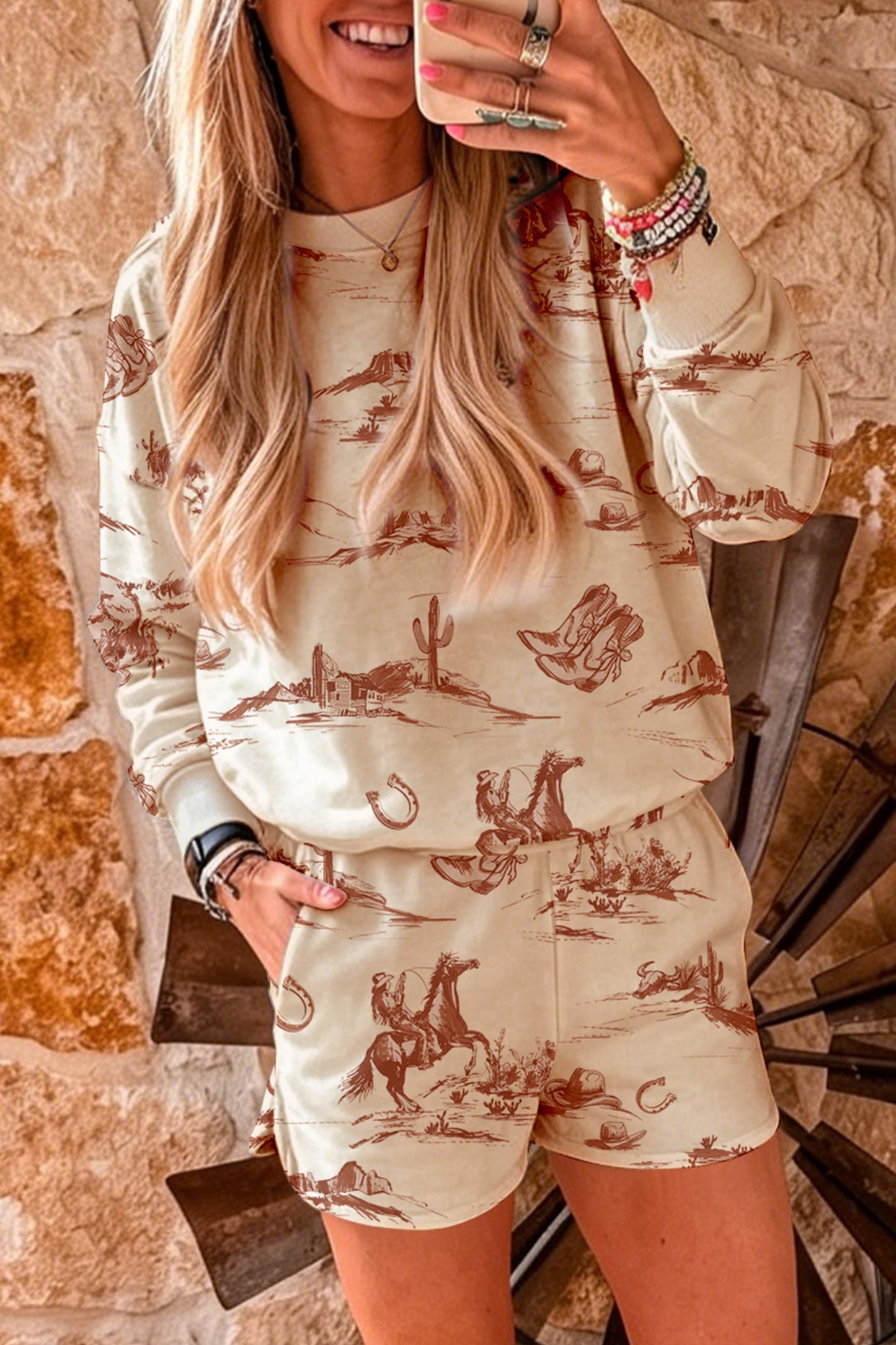 Western Print Short Set