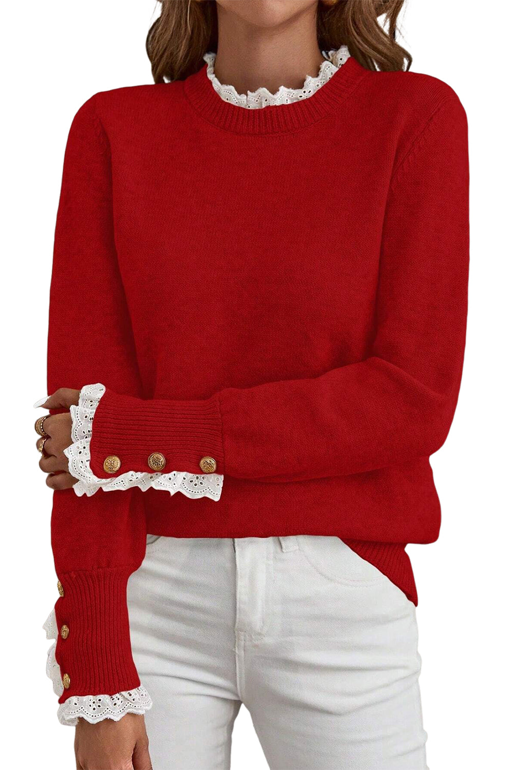 Red Lace Trim Sweater