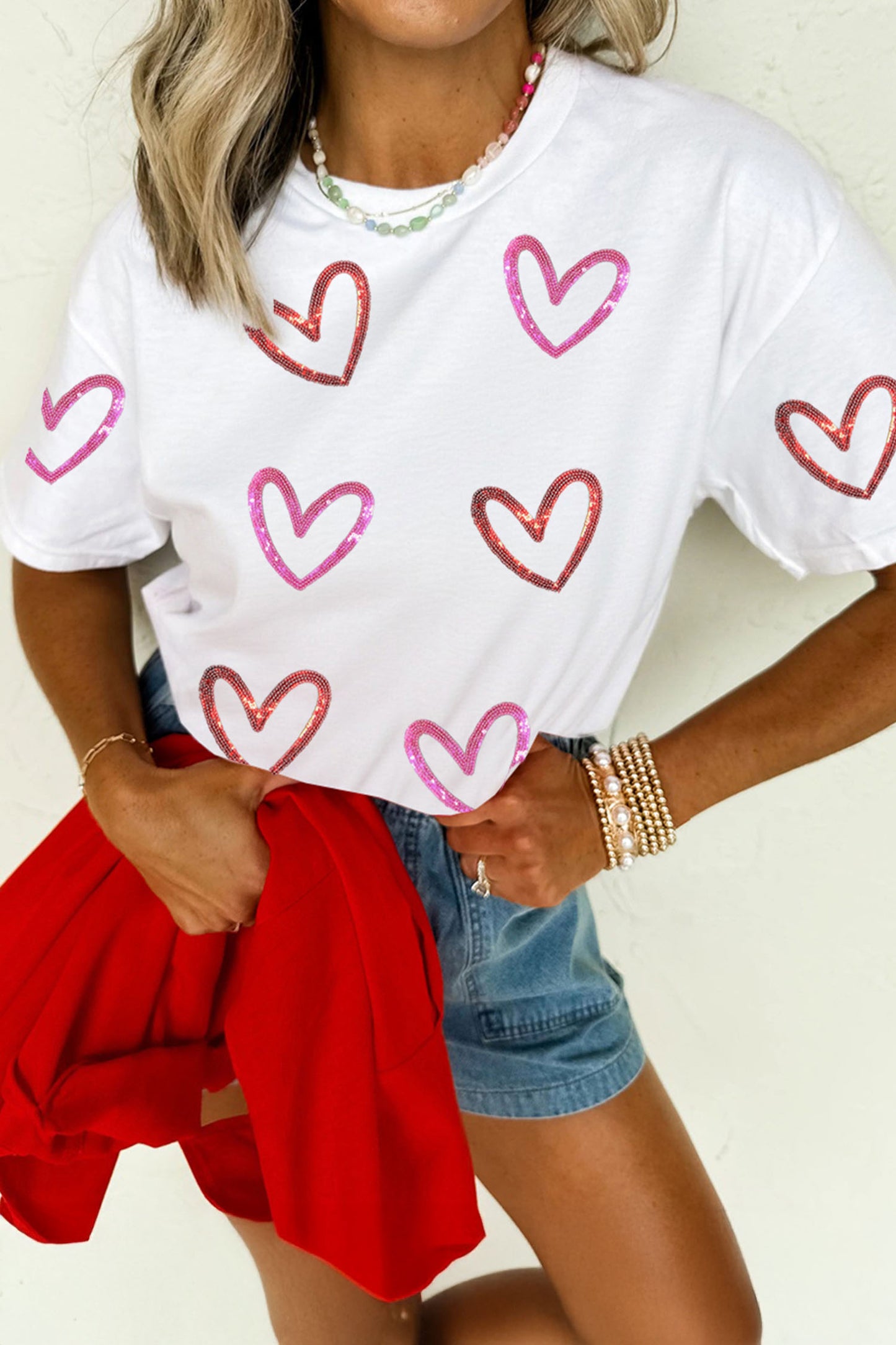 White Sequin Heart Tee