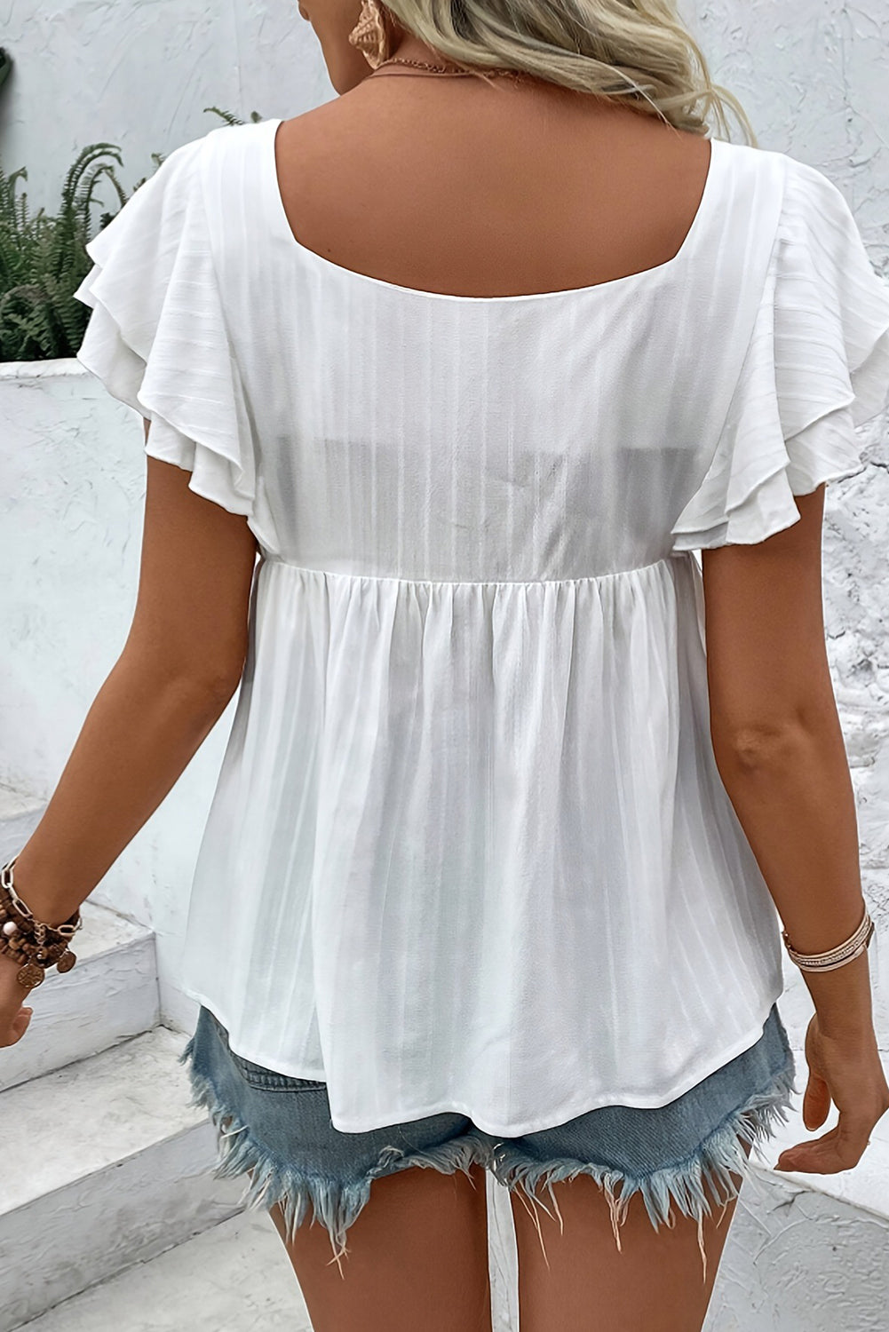 White Boho Embroidered Square Neck Blouse