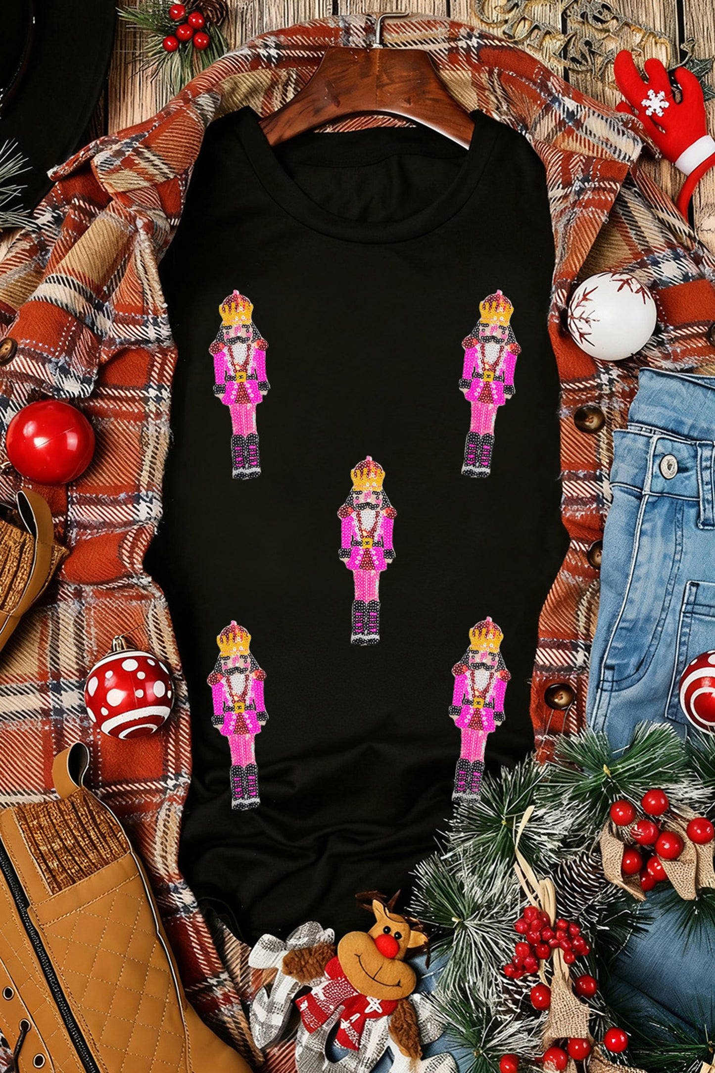 Black Sequin Christmas Nutcracker T Shirt