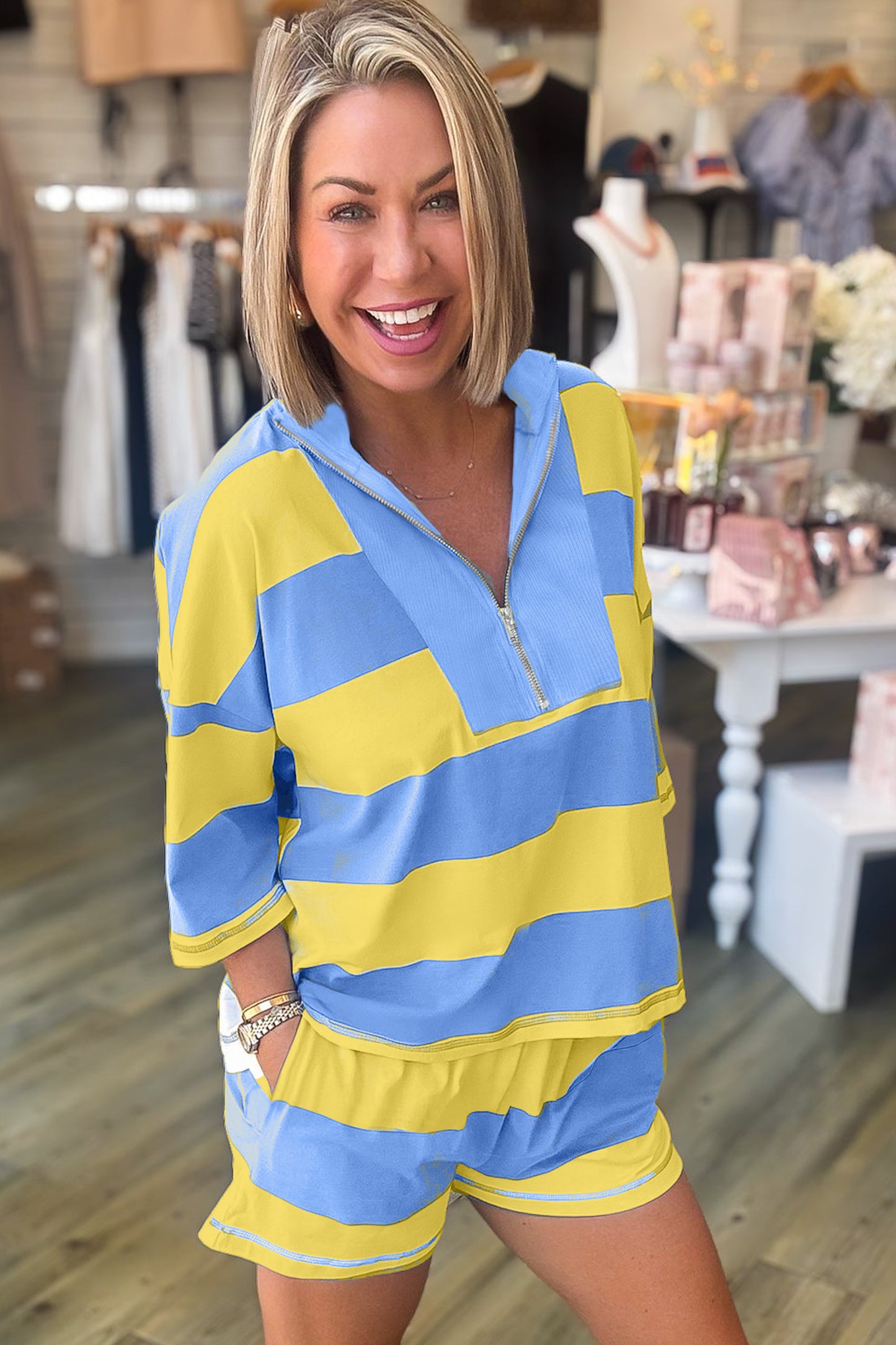 Half Zip Tee Two-Piece Set