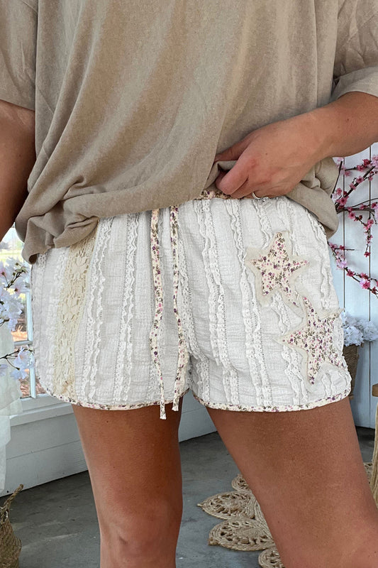 White Textured Shorts