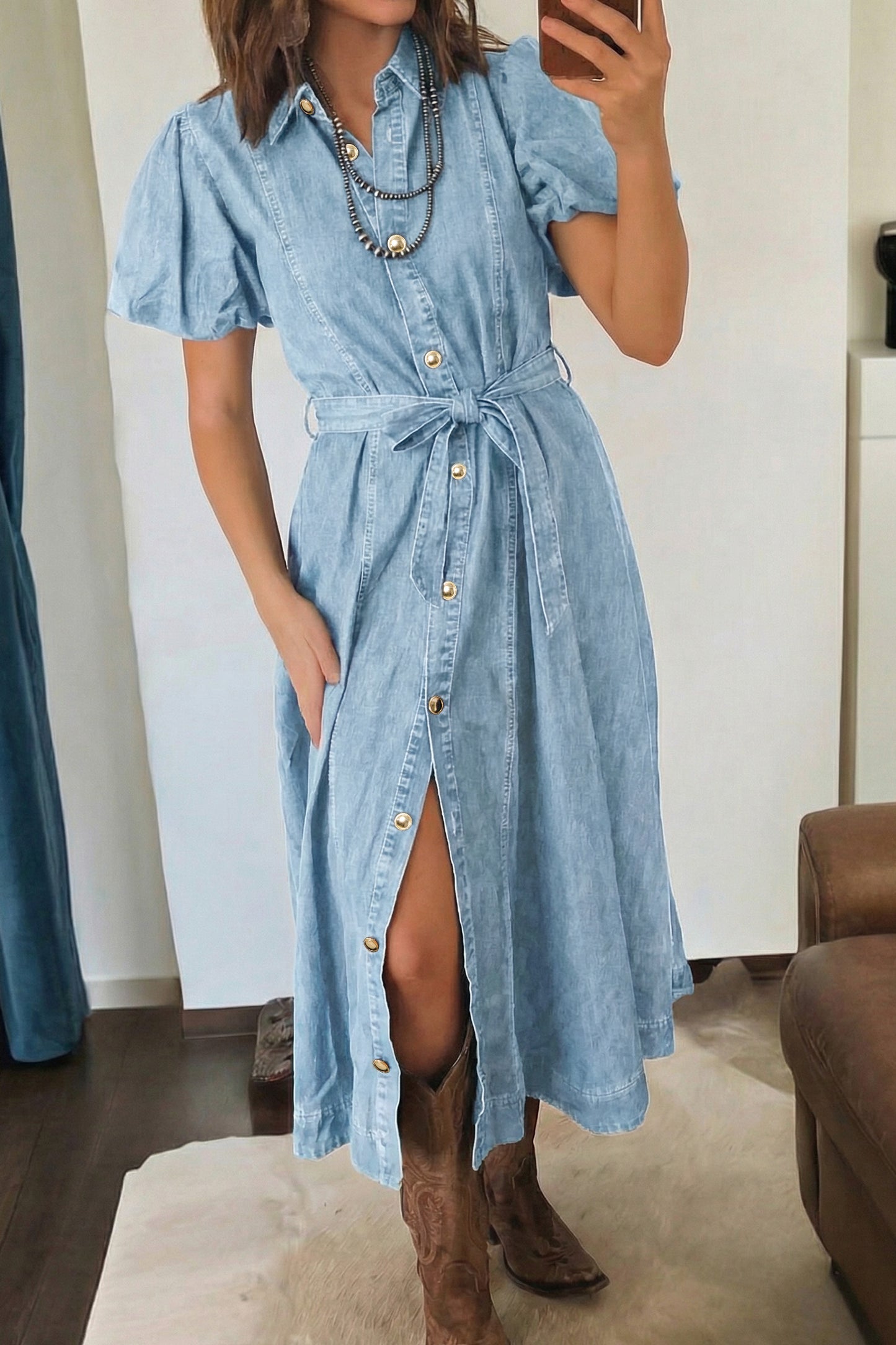 Denim Button Front Dress