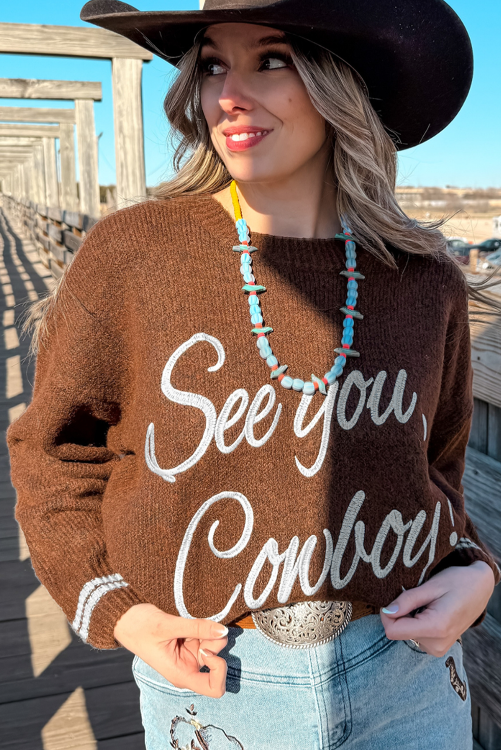 See You Cowboy Embroidered Sweater