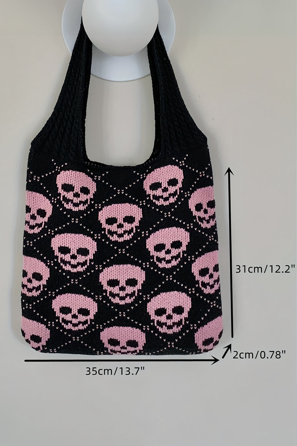 Black Skull Knit Tote Bag