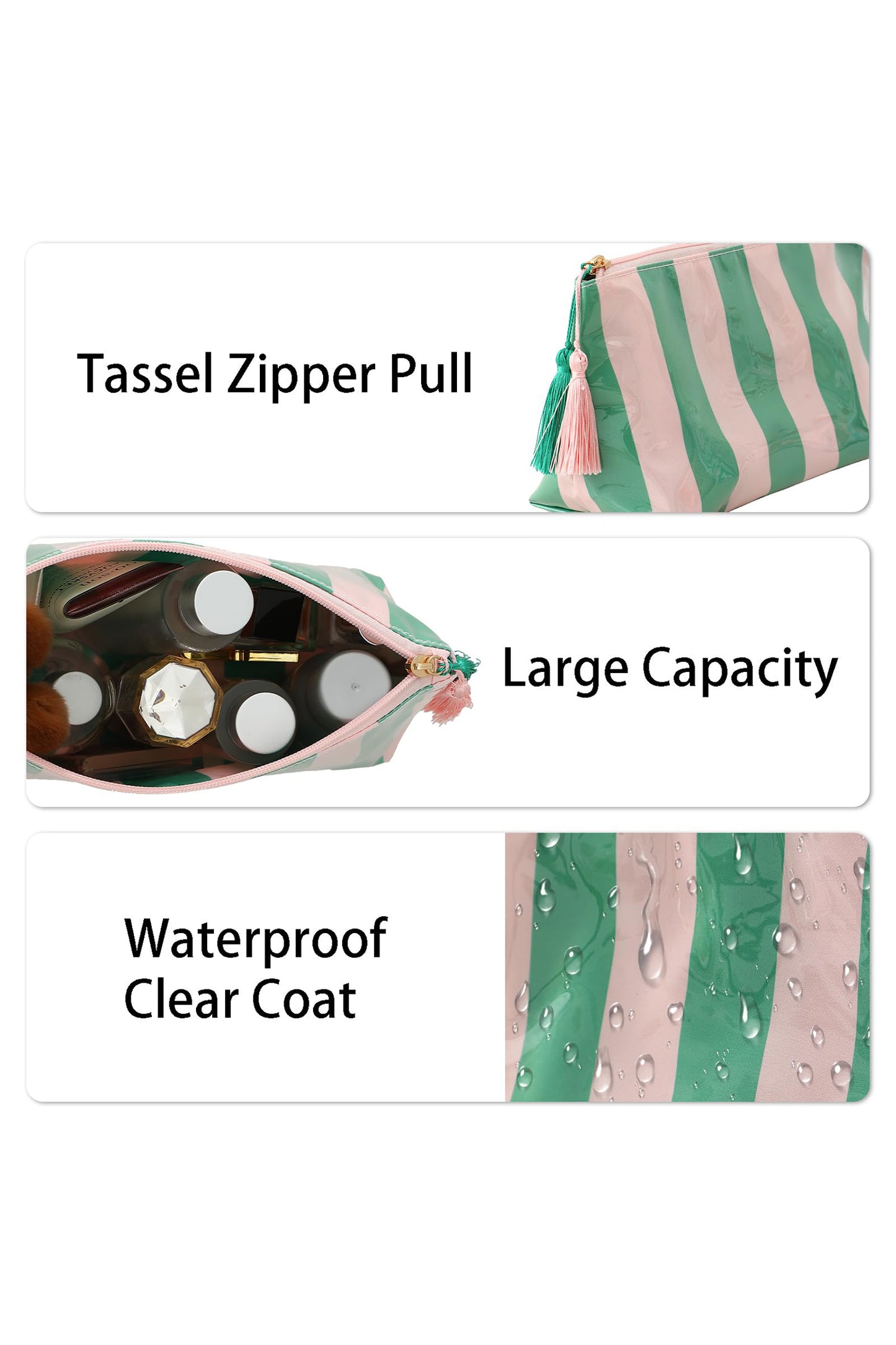 Striped Vinyl Waterproof  Zipper Bag
