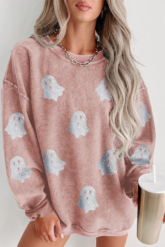 Pink Ghost Corded Halloween Sweatshirt