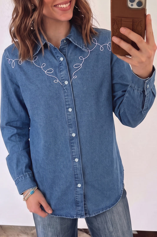 Denim Western Embroidered Shirt