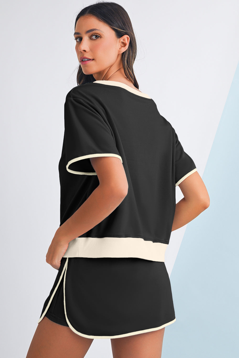 Contrast Trim Skort Set