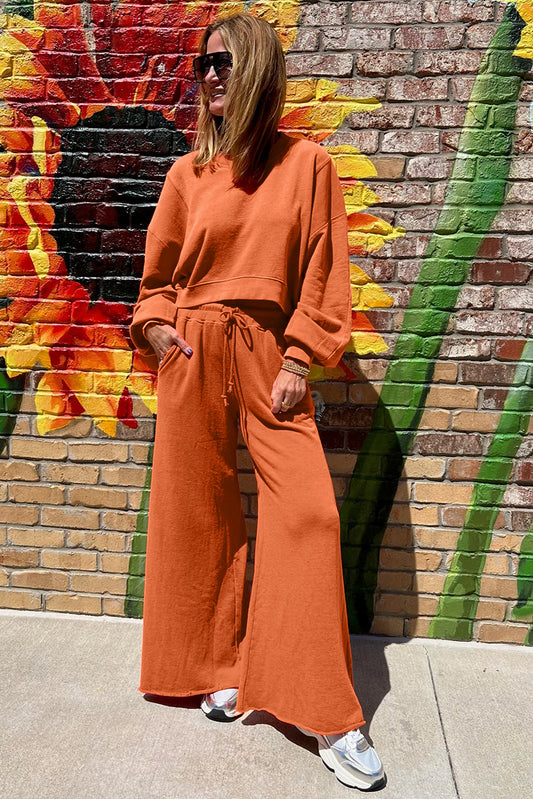Crop Pullover Drawstring Wide Leg Pants Set