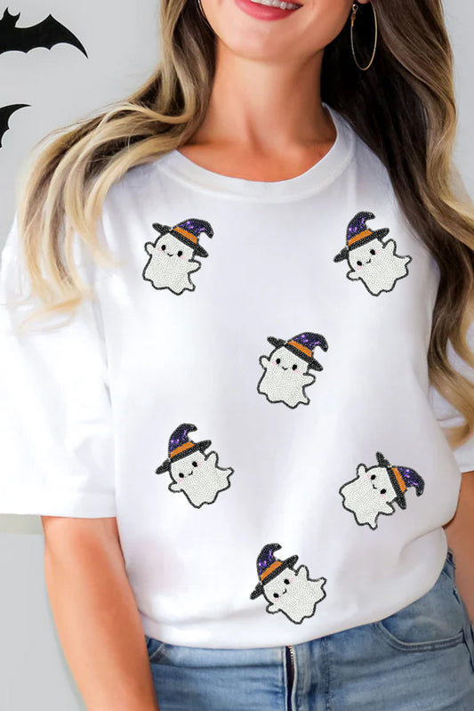 Halloween Ghost Witch Sequin T Shirt