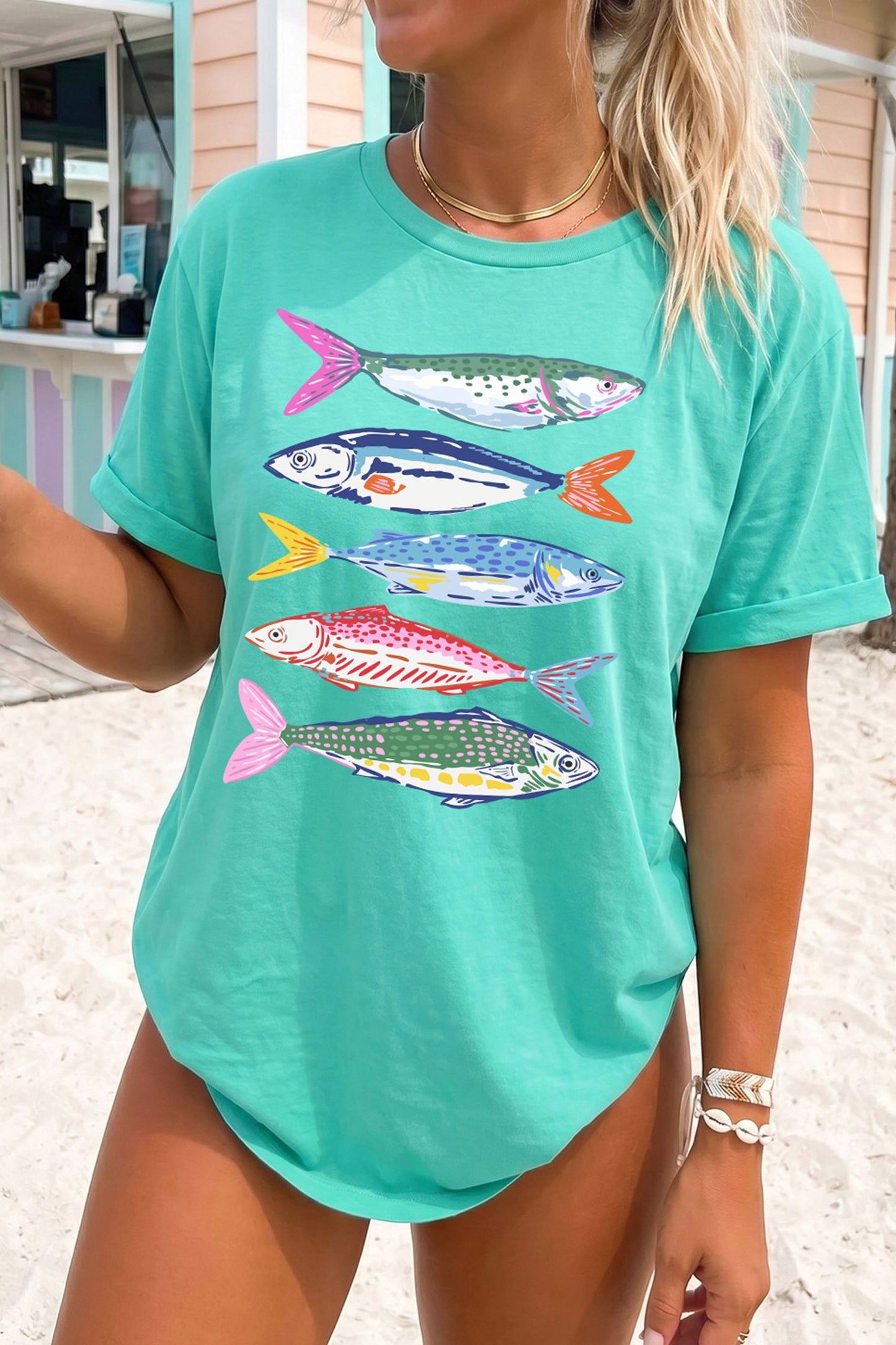 Vibrant Fish Print T Shirt