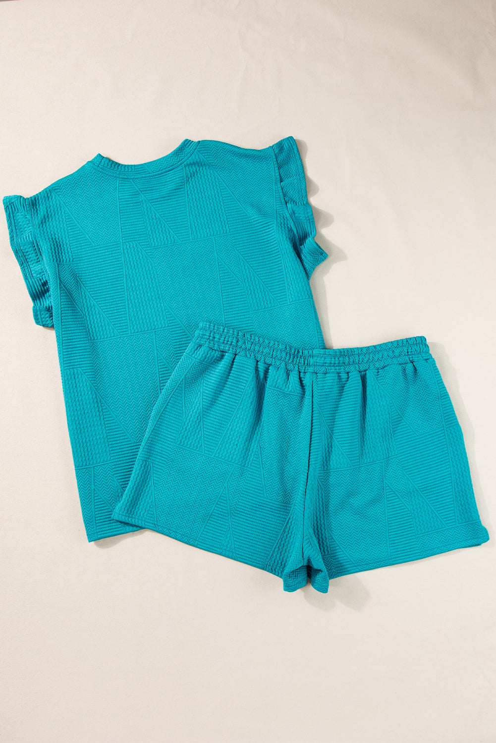 Textured Ruffle Top Shorts Set