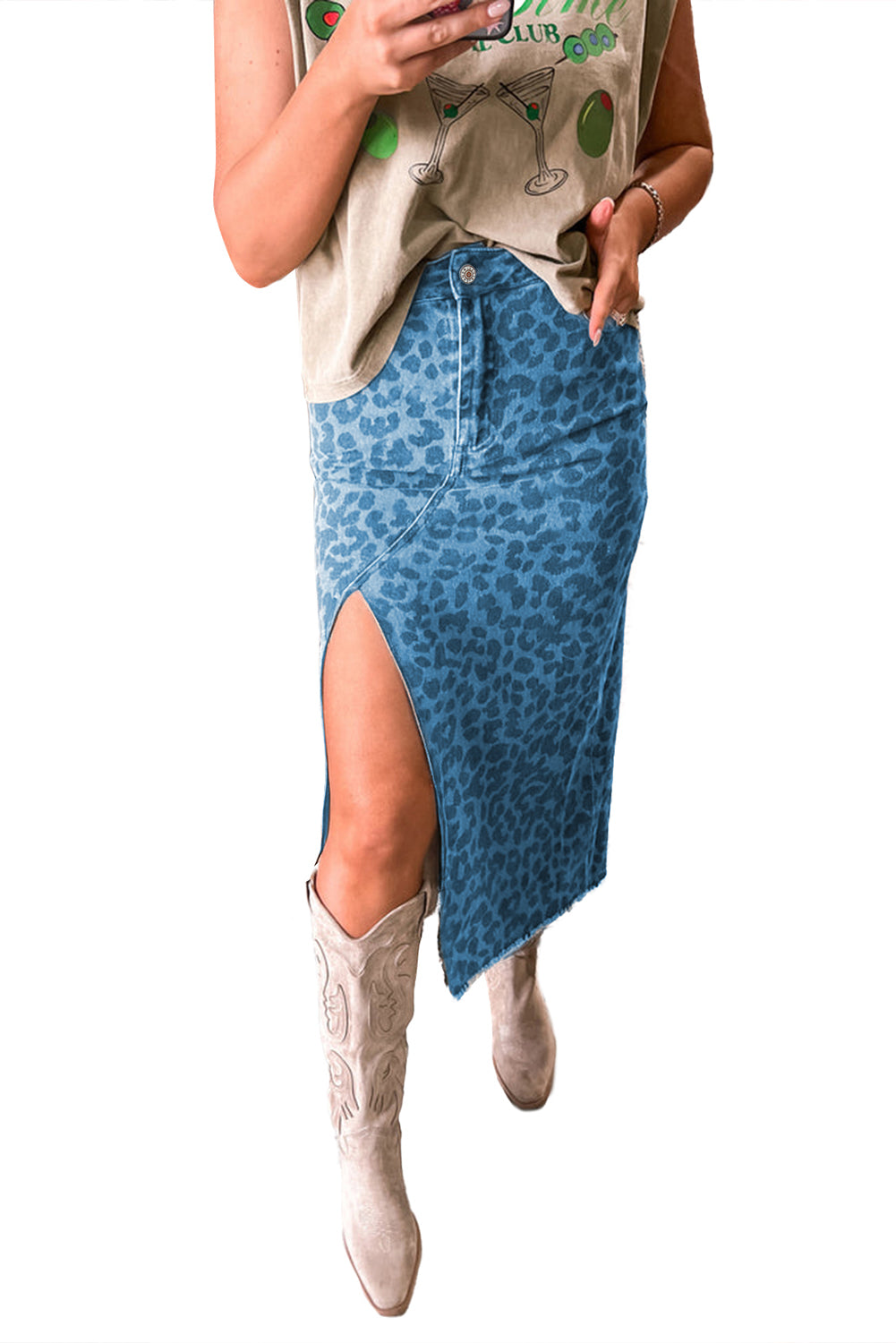 Leopard Denim Skirt