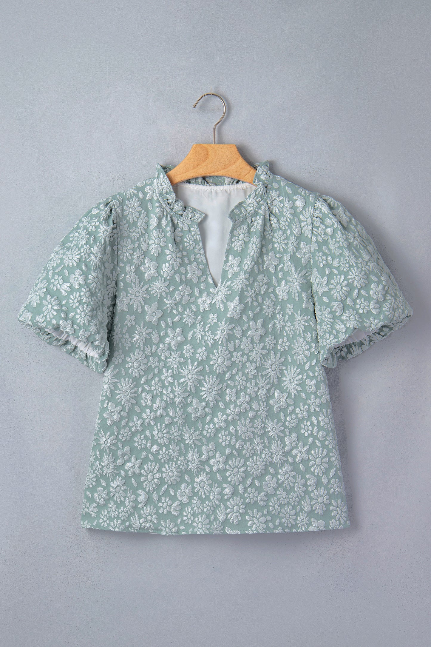 Textured Jacquard Puff Sleeve Blouse