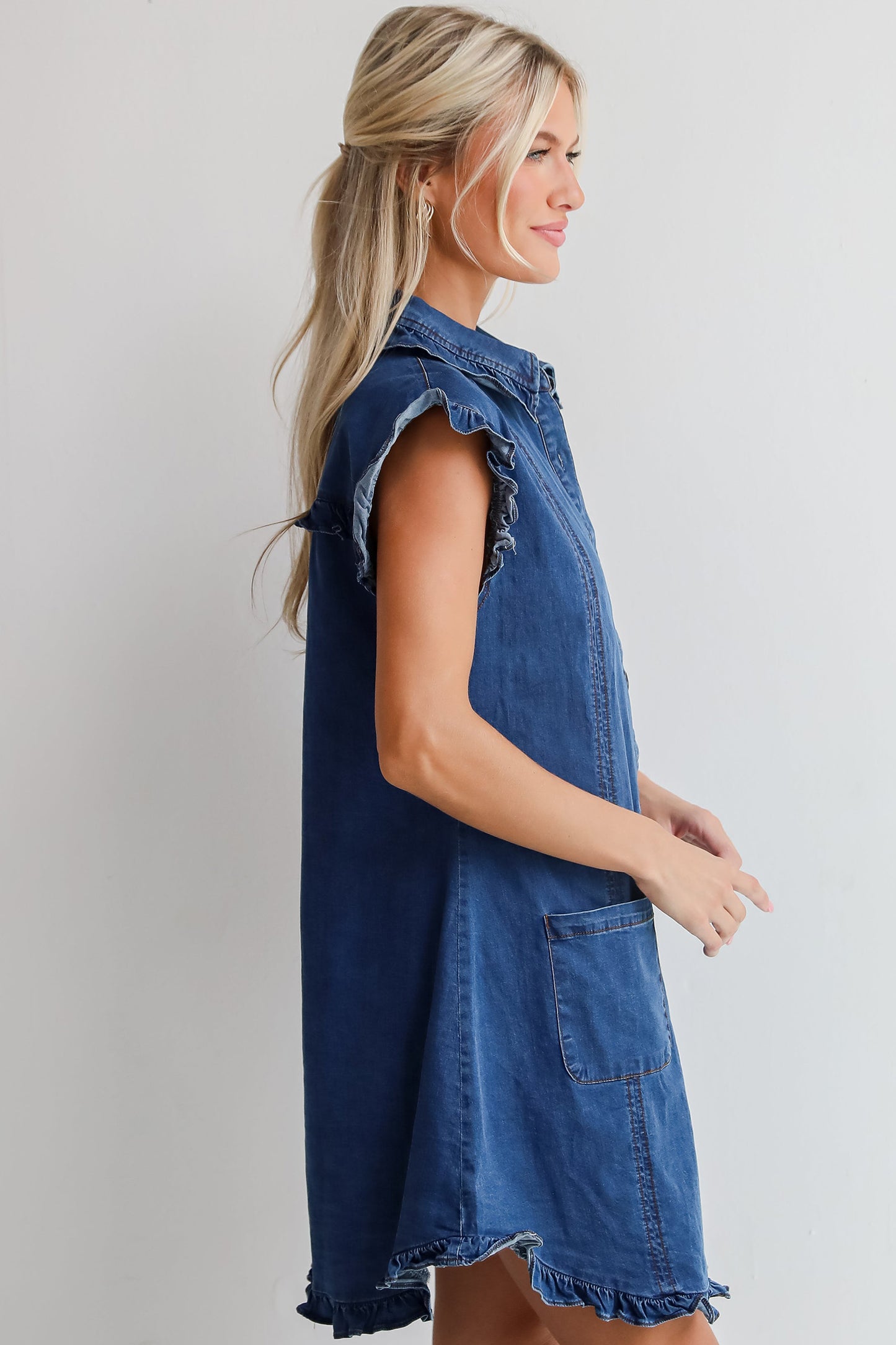 Ruffled Edge Denim Dress