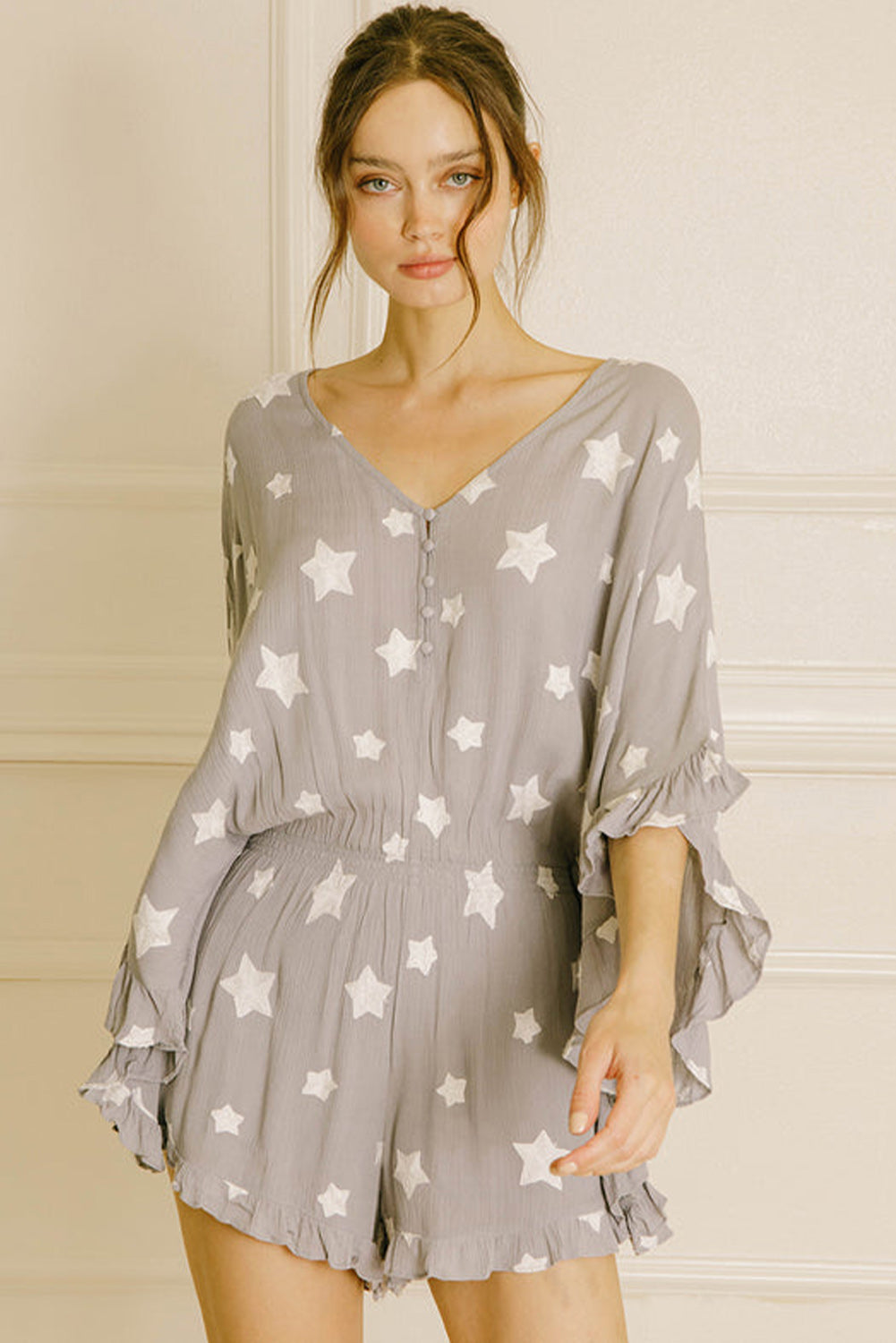 Gray Star Print Romper