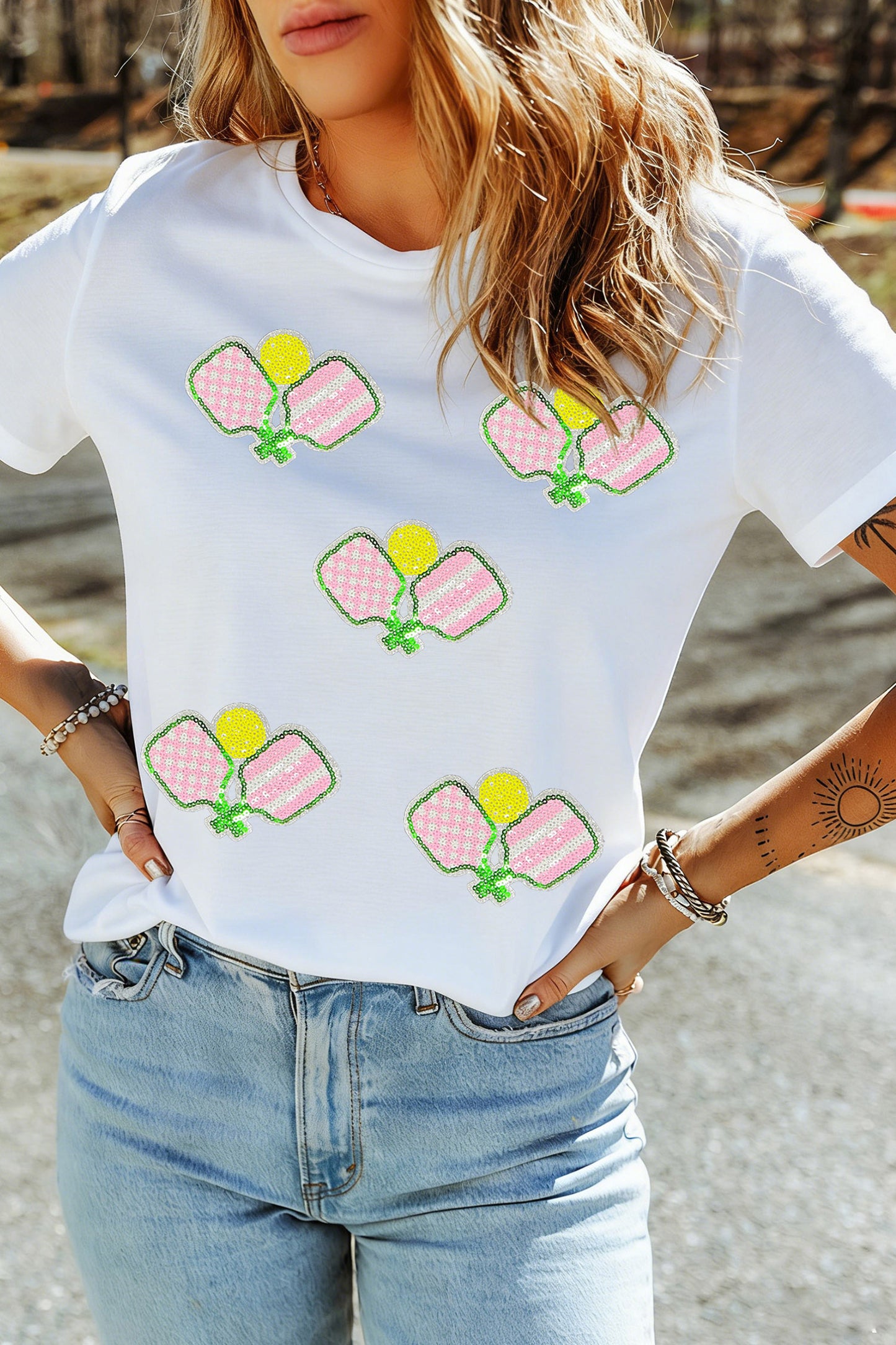White Sequin Pickleball Tee