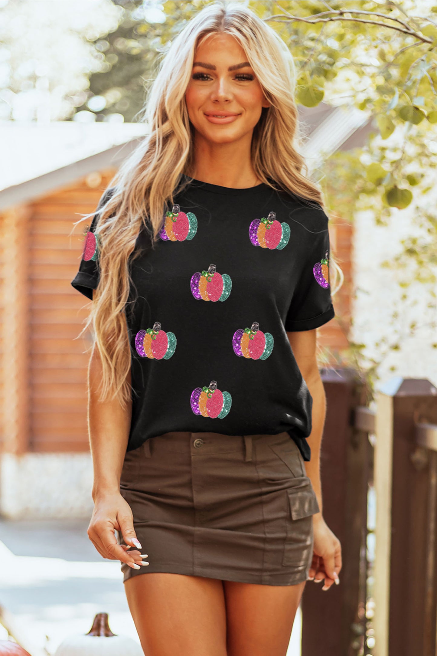 Sequined Pumpkin  T Shirt