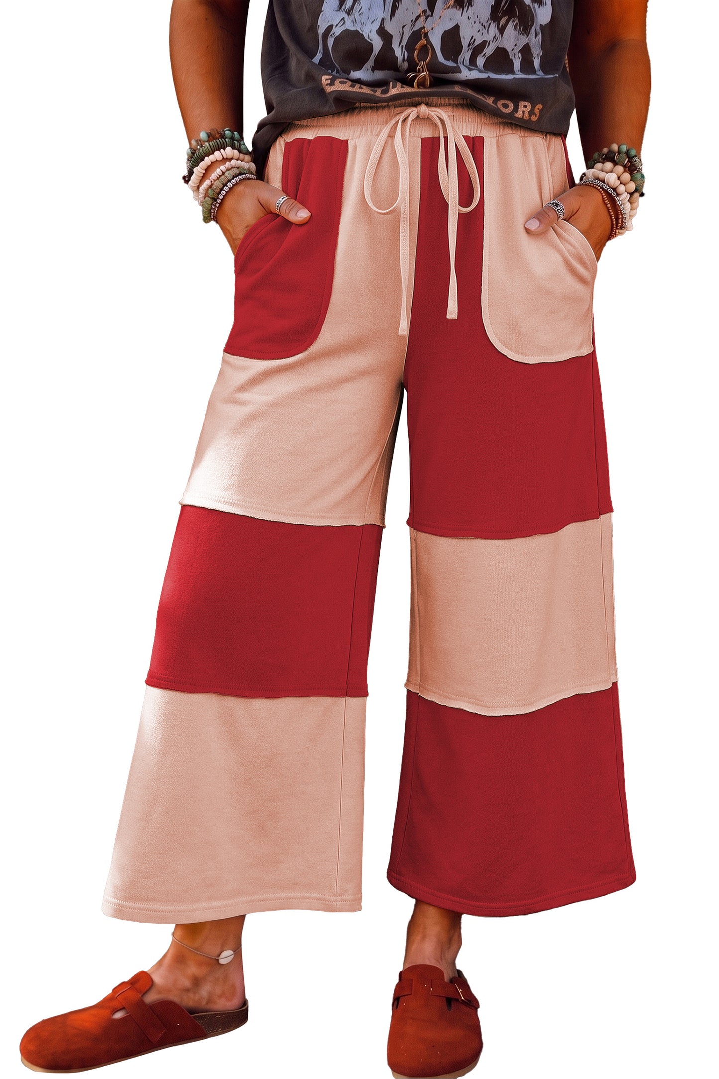 Raw Seam Patchwork Wide Leg Pants
