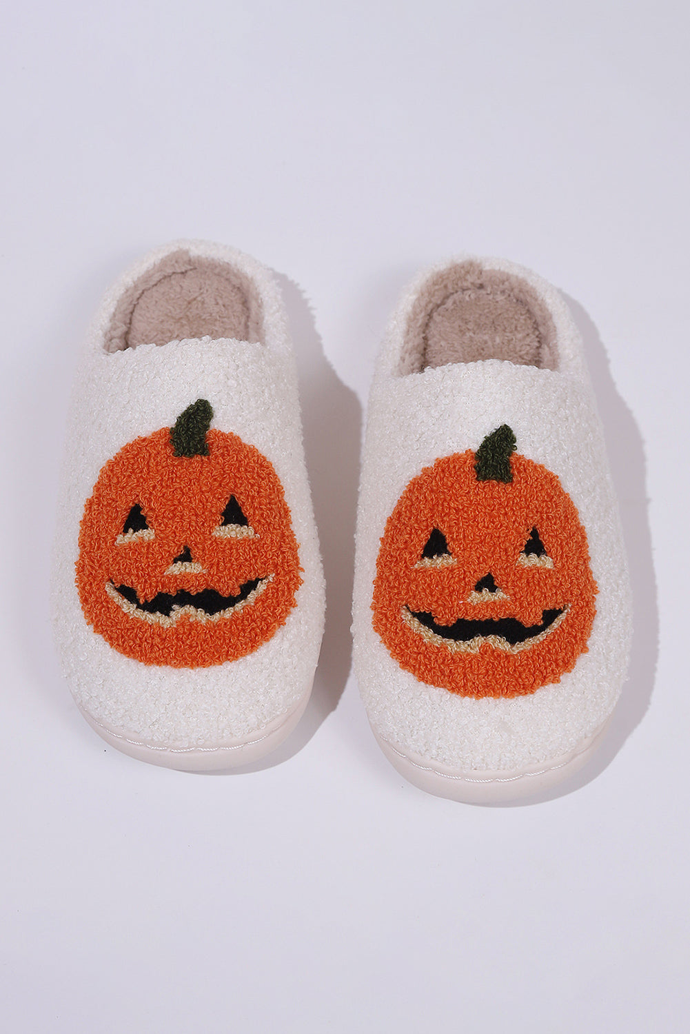 White Halloween Pumpkin Plush Slippers